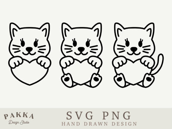 Cat with Heart Outline SVG PNG Valentine